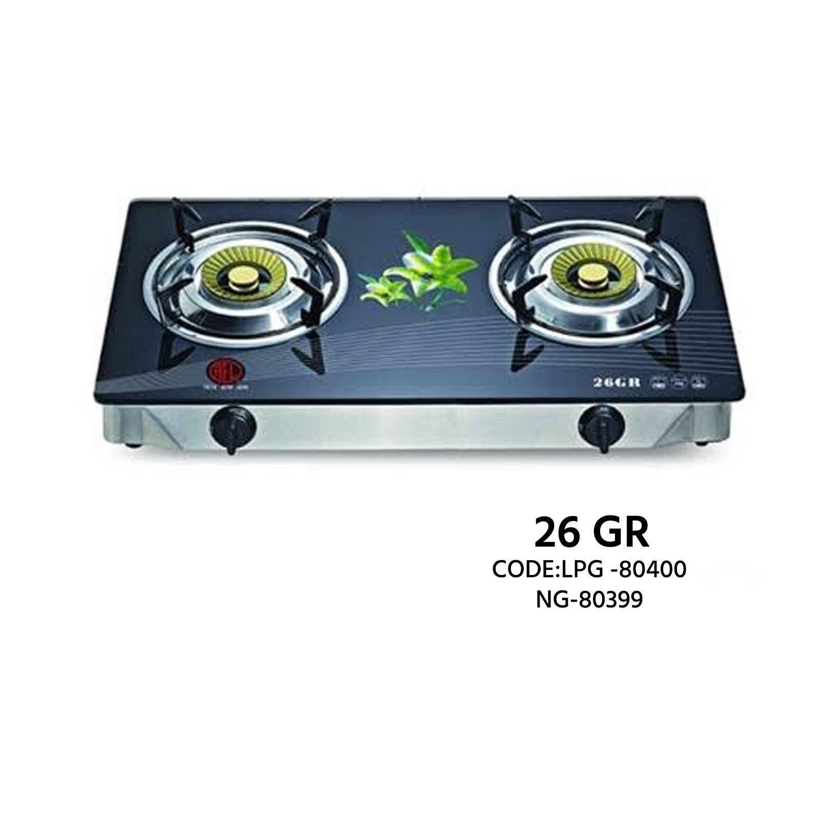 26 GR Double Burner LPG & NG Gas Stove (Code: LPG-80400 / NG-80399)