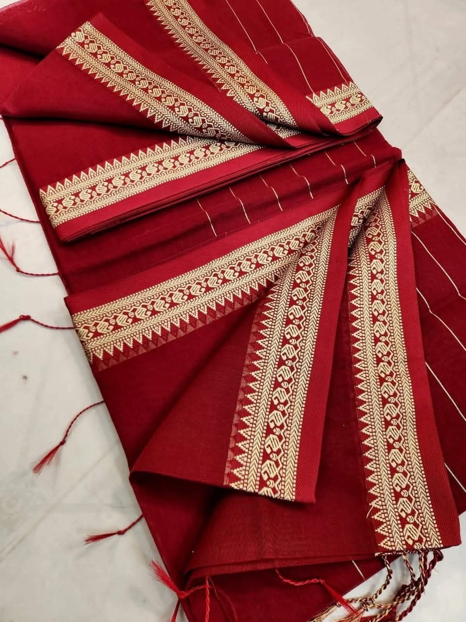 Traditional Tangail Handloom Saree (Maroon & Golden Zari