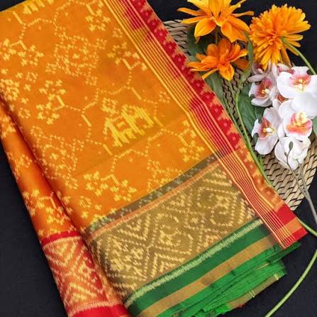 This is a Rajkot Patola Saree (also recognized as a Pochampally Ikat Silk Saree due to shared single ikat weaving traditions)