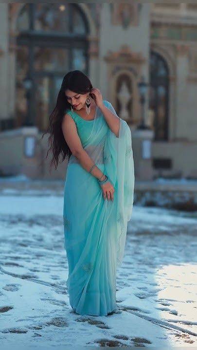 Sky Blue Organza/Chiffon Saree featuring delicate hand-embroidery