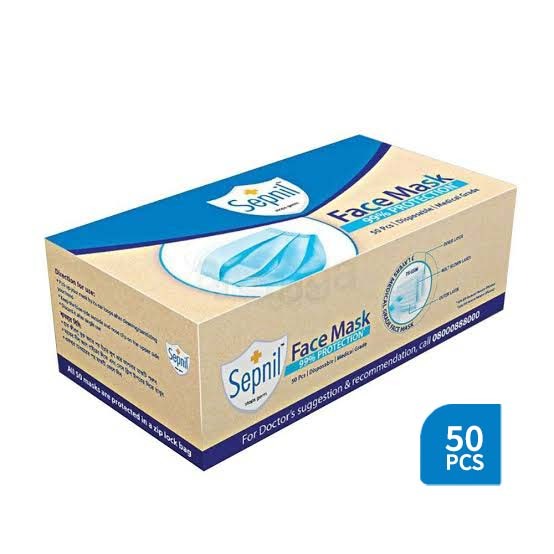 Sepnil Disposable Face Mask 3-Ply Protective Medical Grade (50 Pcs Box Pack)