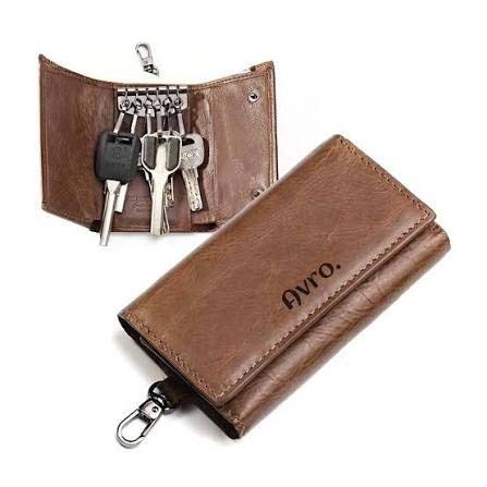 Avro Branded Genuine Leather Multi-Key Holder / Keychain Wallet (Brown)