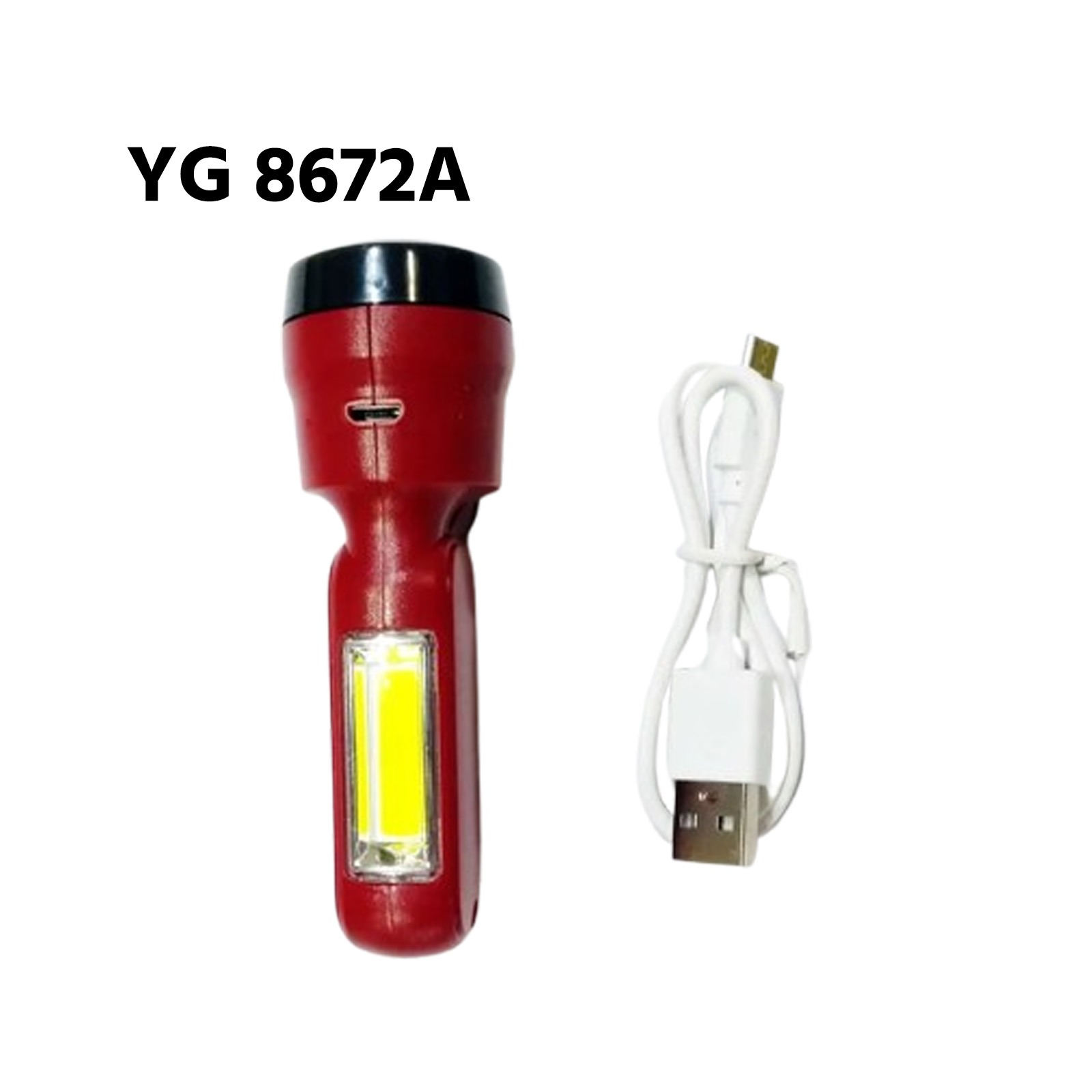 YG-8672A Rechargeable Mini LED Flashlight with Side COB Light & USB Cable