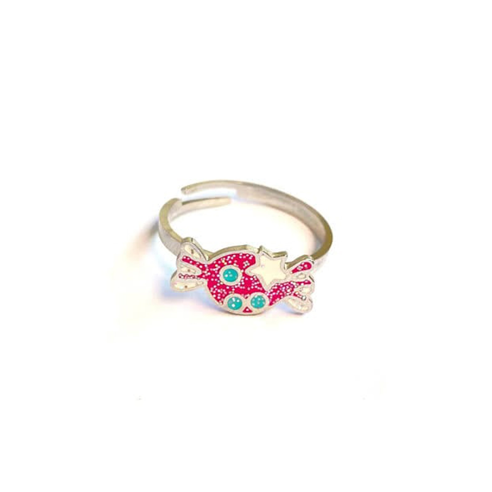 Cute Pink Candy & Star Enamel Adjustable Kids Finger Ring