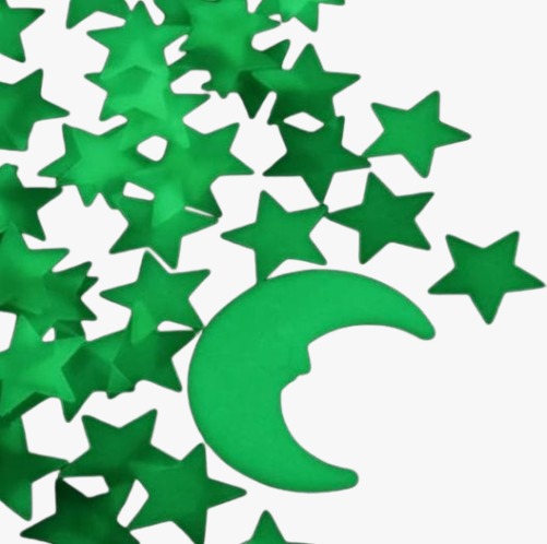 Glow in the Dark Green Stars and Moon Wall Stickers Set
