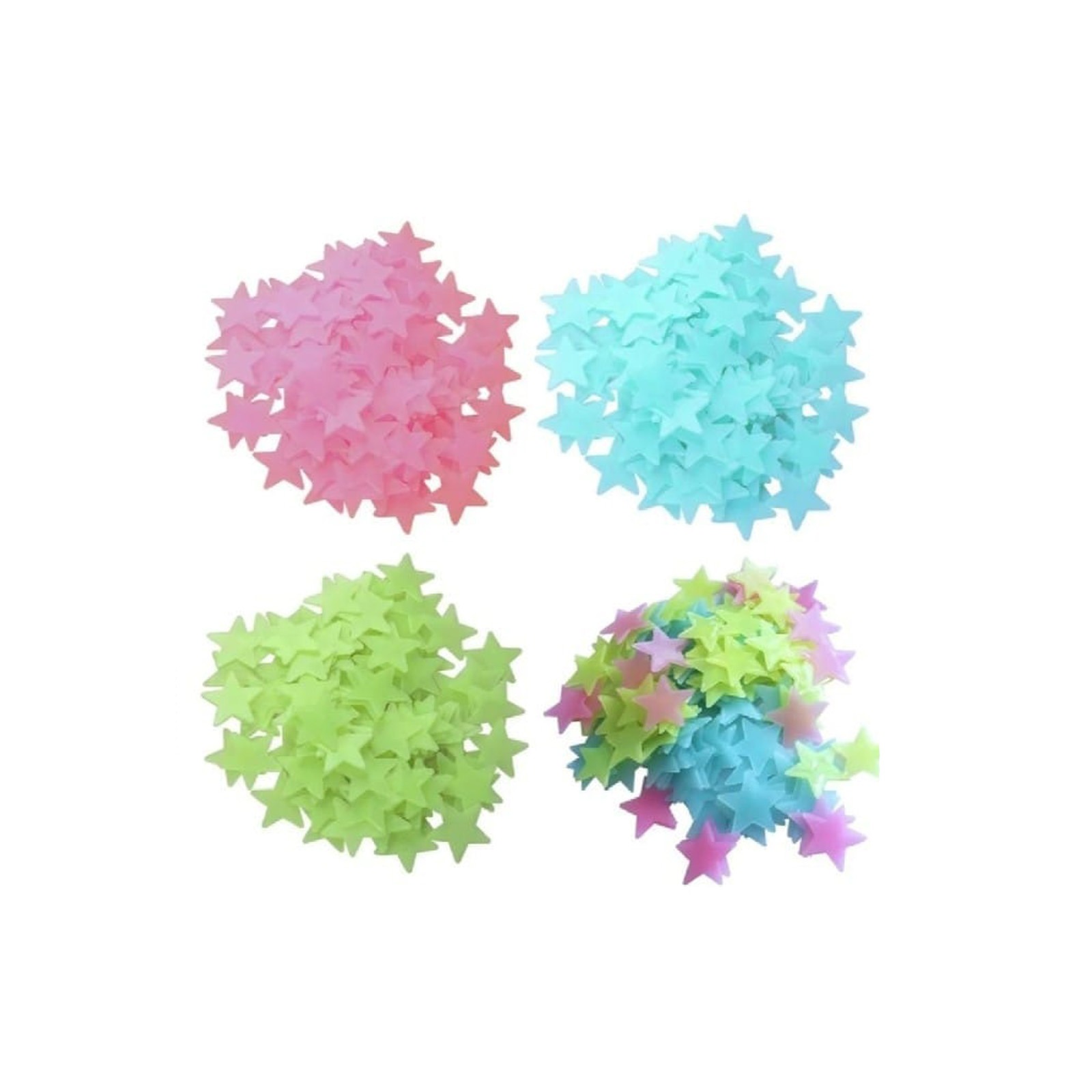 Glow in the Dark Multicolor Stars Wall Stickers Set (Pink, Blue, Green Assorted)