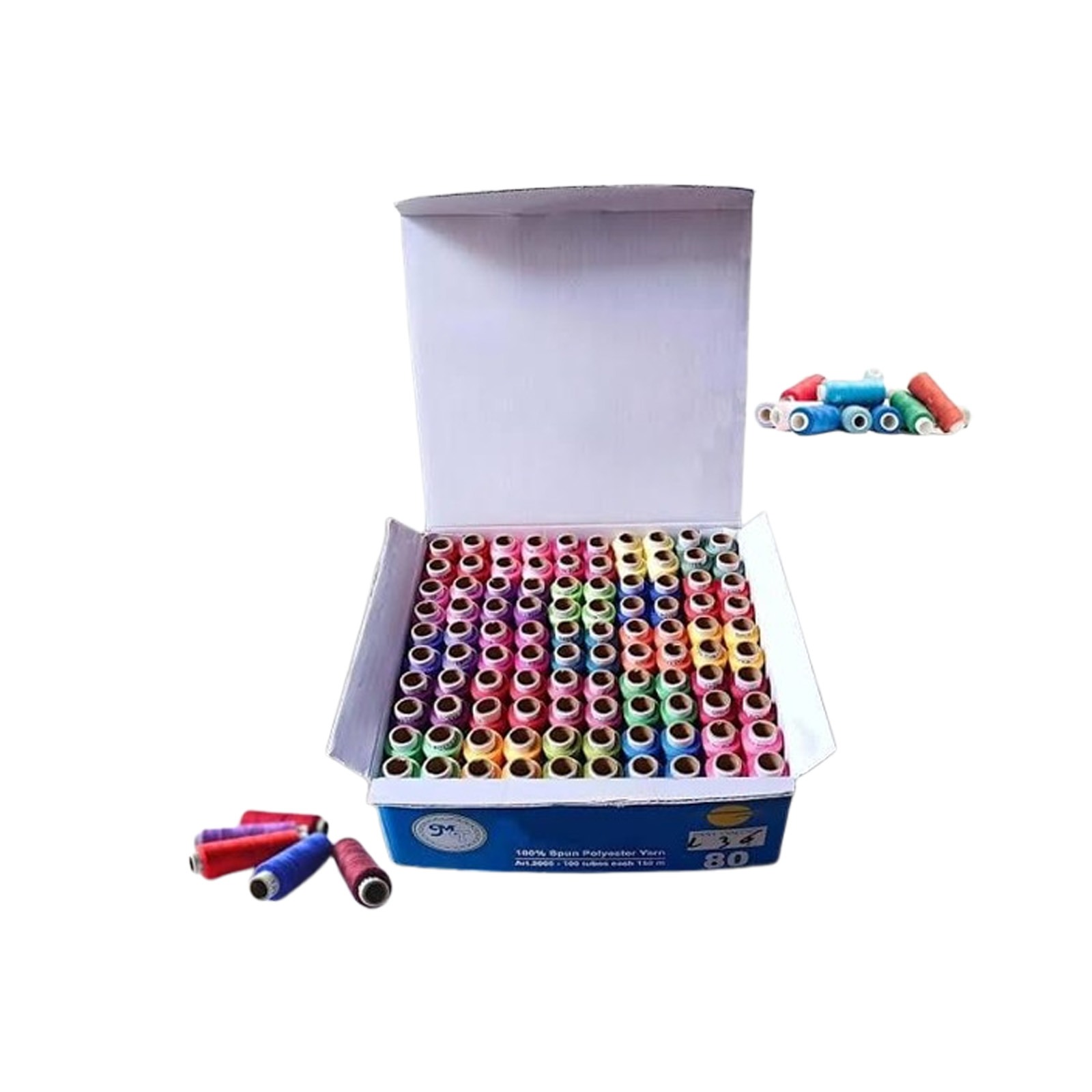100% Spun Polyester Yarn Sewing Thread Box (100 Tubes Pack)