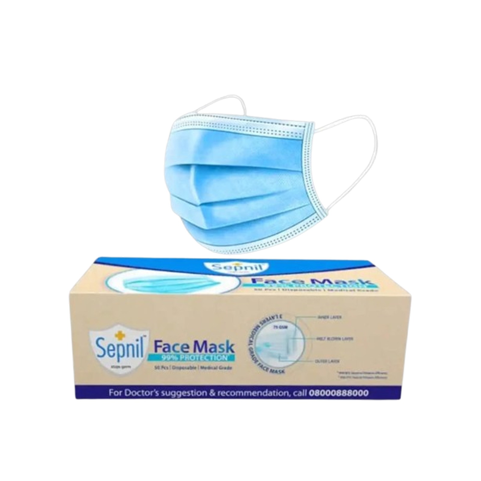 Sepnil 3-Ply Disposable Medical Grade Face Mask (50 Pcs)