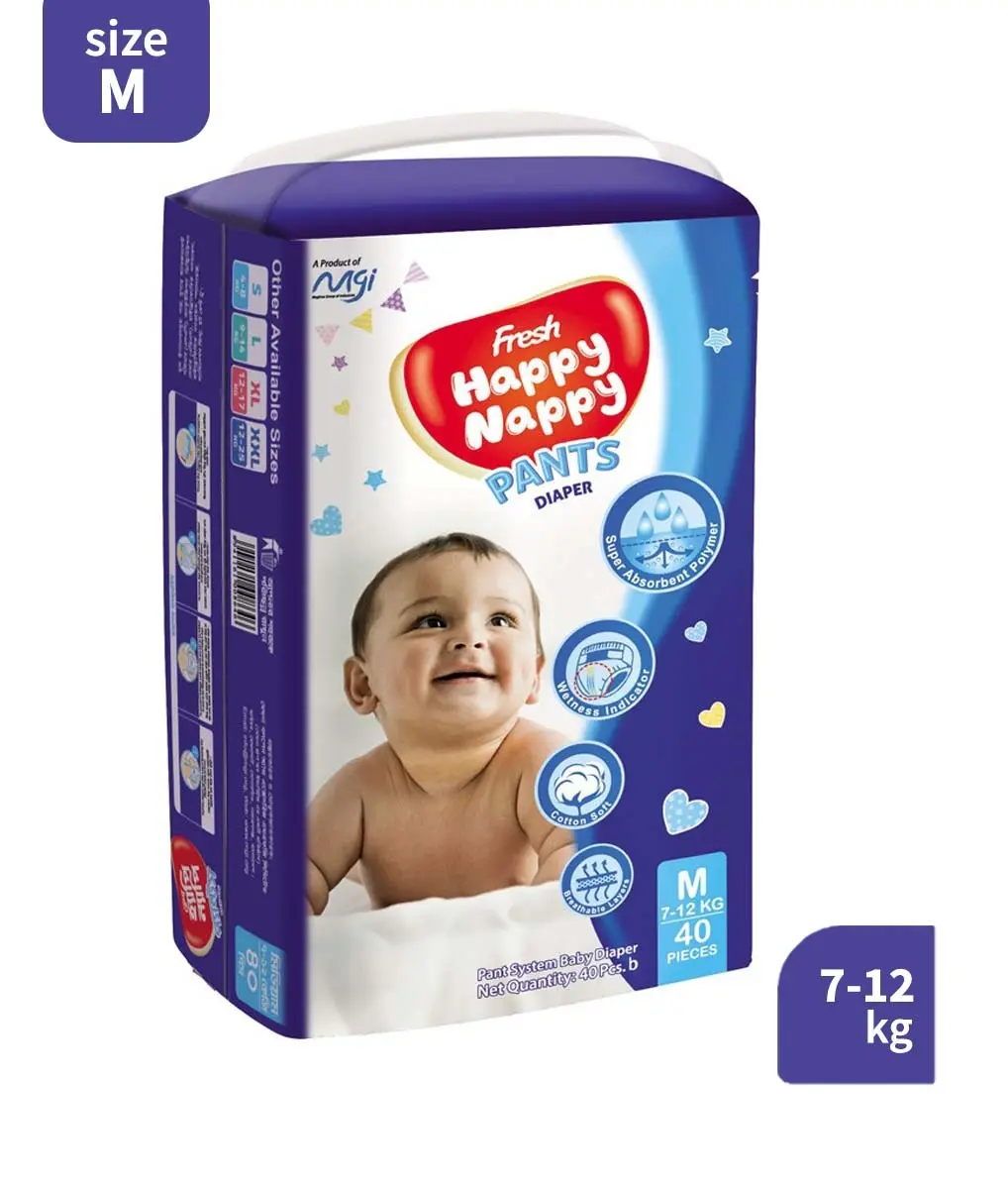 Fresh Happy Nappy Pants Diaper – Size M (7–12 KG) 40 pieces