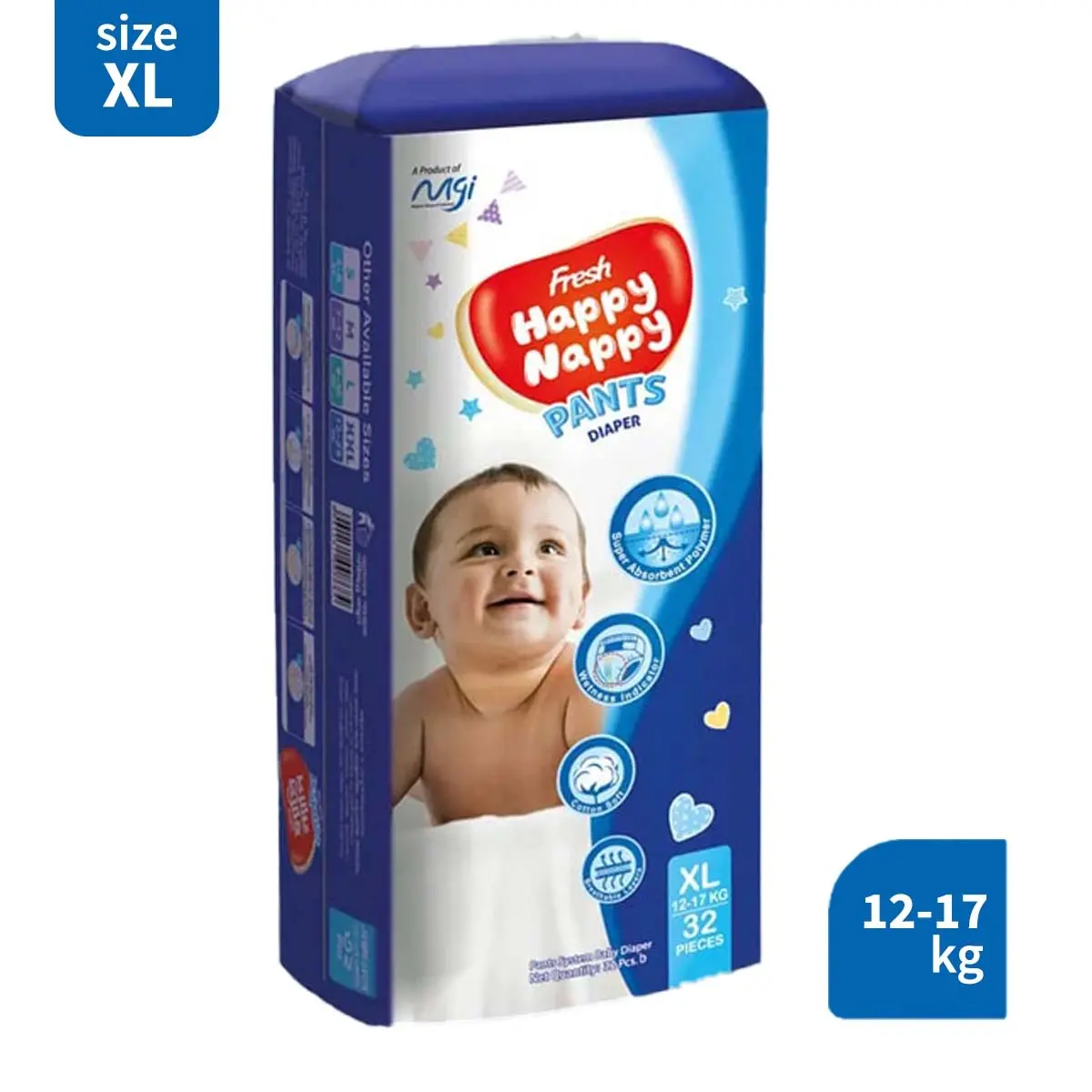 Fresh Happy Nappy Pants Diaper- XL Size (12–17 KG) 32 Pieces