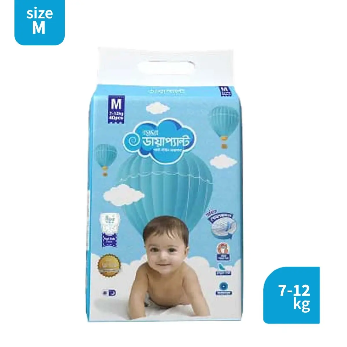 Bashundhara Diapant Size M (7-12kg)- 40 pcs