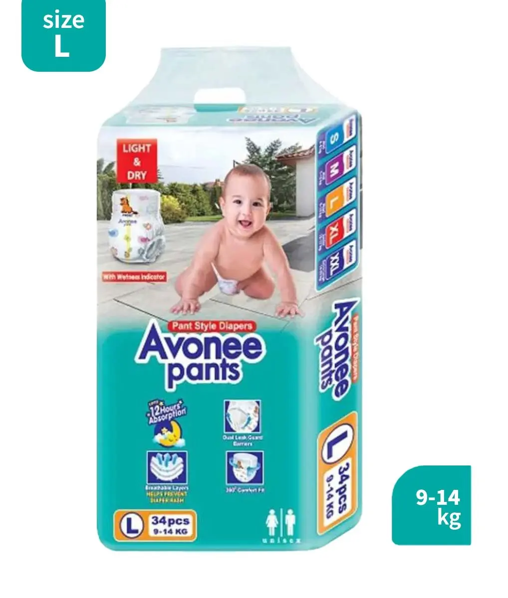 Avonee Pants Diaper (Size L - 34 Pcs) – 12 Hours Light & Dry Comfort for Your Active Baby!